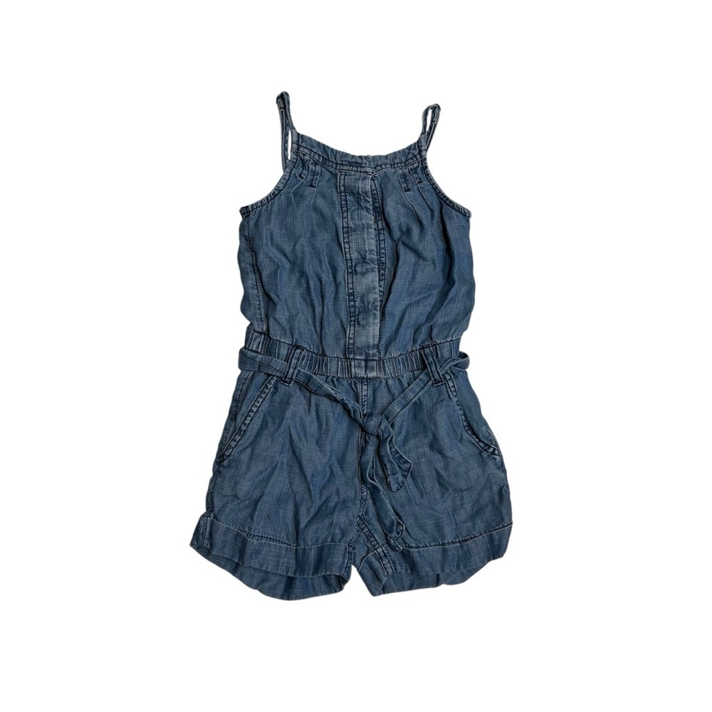 GAP Blue Denim Romper with Spaghetti Straps and Elastic Waist